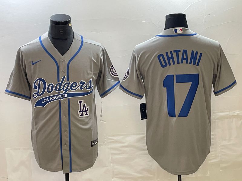 Men Los Angeles Dodgers #17 Ohtani Grey Nike Game MLB Jersey style 9->los angeles dodgers->MLB Jersey
